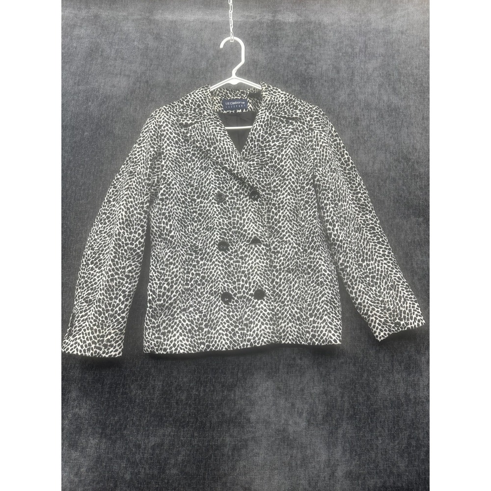 Liz Claiborne Liz‎ Sport Blazer Jacket Womens Small Black White Leopard Print